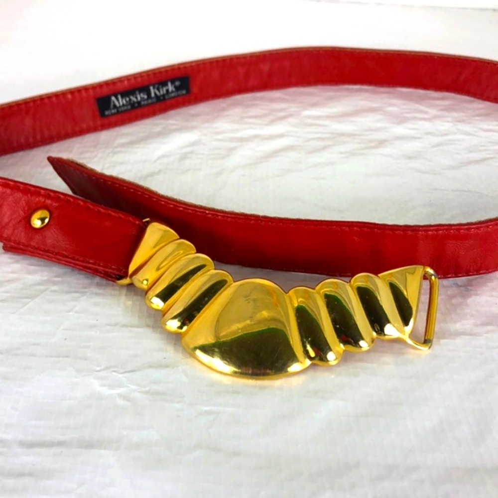 Alexis Kirk Red Leather Gold Tone Buckle Belt